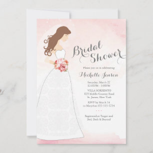 Brunette Bride con ropa novia en la invitación a d