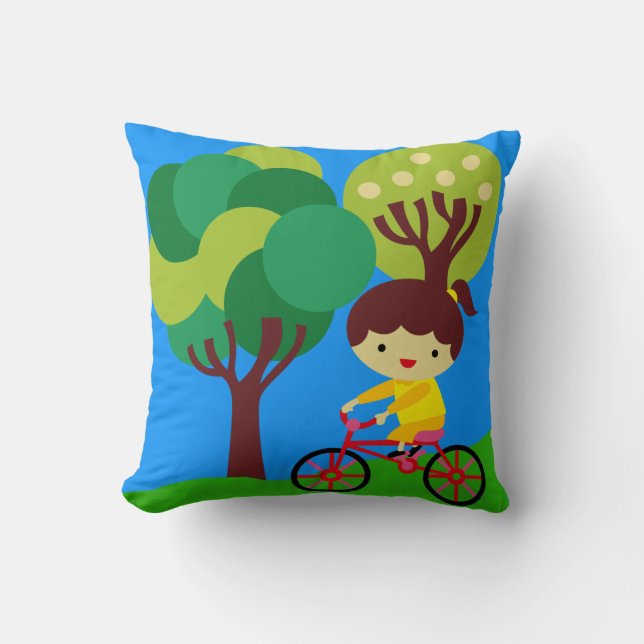 Brunette Chica en bicicleta almohada (Anverso)
