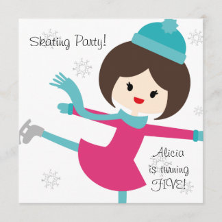 Brunette Chica Patinando Invitación al cumpleaños