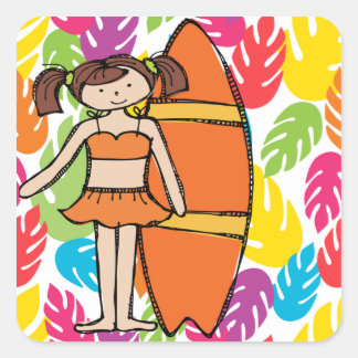 Brunette Chica Surfer Pegatinas