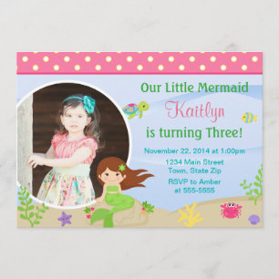 Brunette de Invitación al Cumpleaños de Sirena 5x7