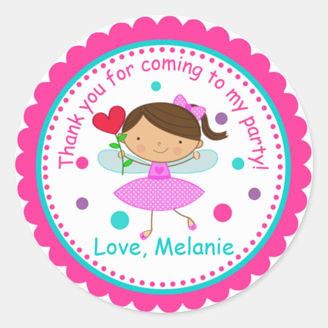 Brunette Fairy Princess Birthday Pegatina (Anverso)