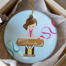 Brunette Gymnast Gymnastics Ornamento de Navidad