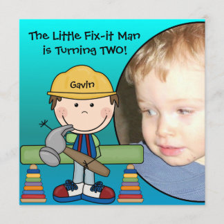 Brunette Little Fix-It Man Cumpleaños Invitación