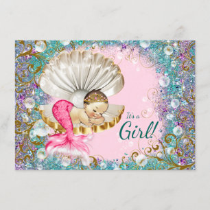 Brunette Mermaid Baby Invitaciones