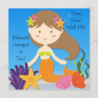 Brunette Mermaid Personalizado Invitación al cumpl
