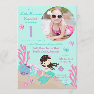 Brunette Mermaid Primer Día Invitación