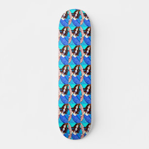 brunette mermaids skateboard azul