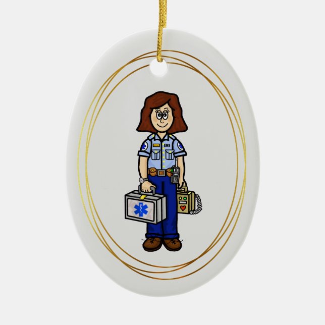 Brunette Ornamento paramédico femenino EMS (Frente)