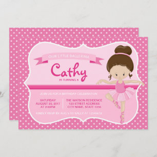 Brunette Pink Ballerina Invitación al cumpleaños