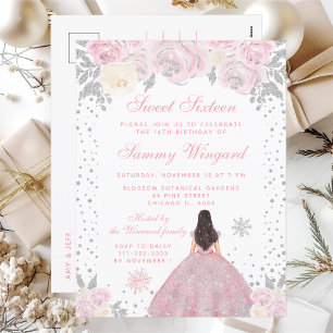 Brunette Princesa Cabello Rosa Invitación Cumpleañ