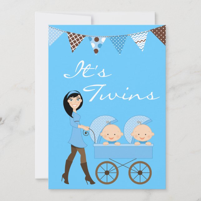 Brunette Twin Boys Invitación Baby Shower (Anverso)
