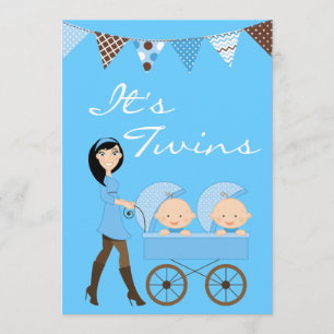 Brunette Twin Boys Invitación Baby Shower