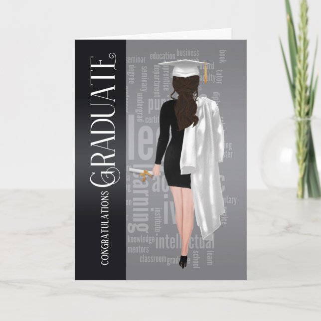Brunette White Cap y tarjeta de graduada femenina  (Anverso)