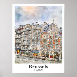 Bruselas Bélgica Arte Viaje Mano acuática dibujada