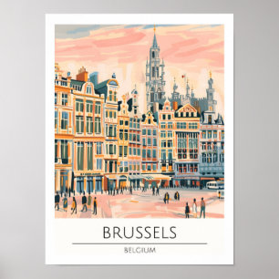 Bruselas Bélgica Ilustración de Arte Vintage Viaje