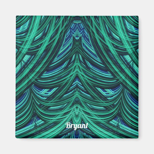 BRYANT ~ 3D Diseño fractal imán verde azul (Frente)