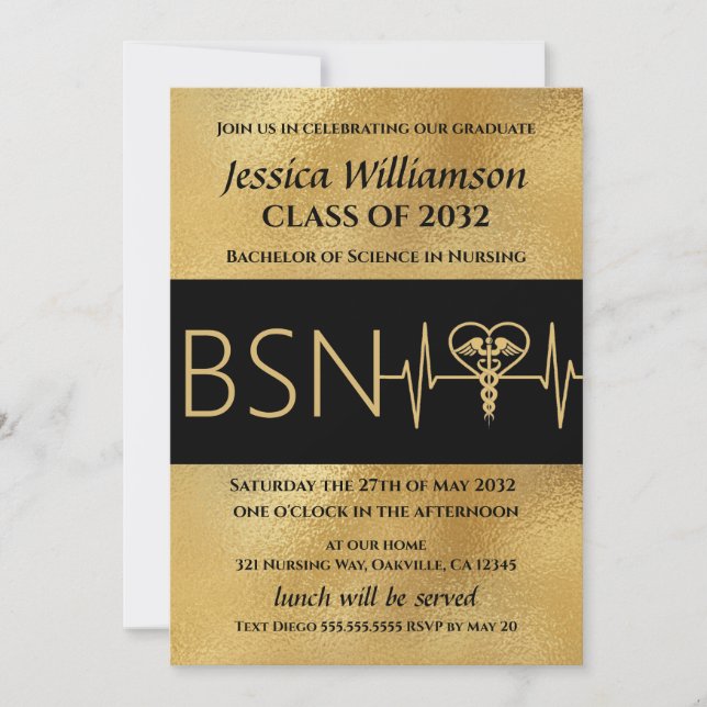 BSN RN Invitación de la fiesta de graduación de en (Anverso)