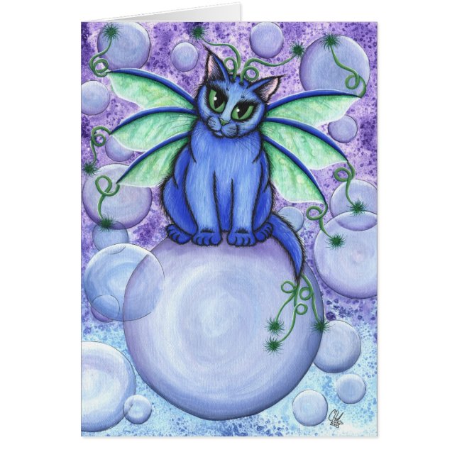 Bubble Fairy Cat Fantasy Art Card (Frente)