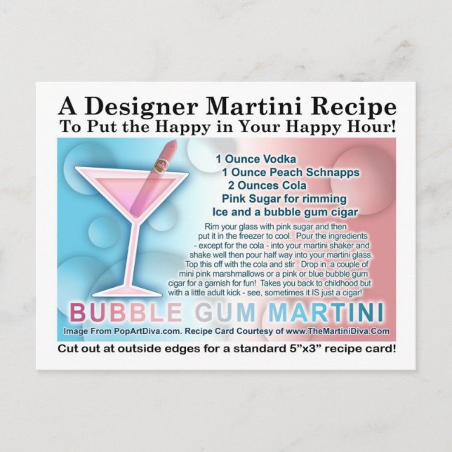 Bubble Gum Martini Opus One Receta Tarjeta Postal (Anverso)