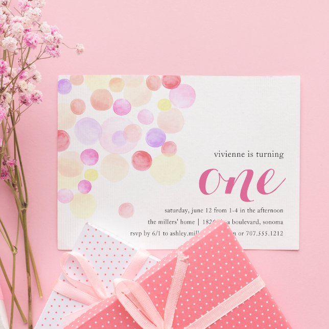 Bubbly | Invitación a acuarela por primer cumpleañ (Subido por el creador)