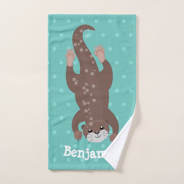 Buceo con nutria en el ilustracion verde azulado p (Toalla de mano)