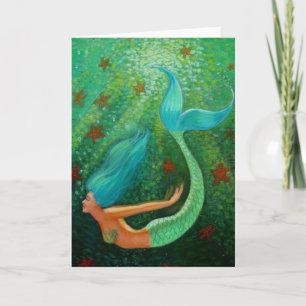 Buceo Mermaid mar verde fantasía arte tarjeta de s