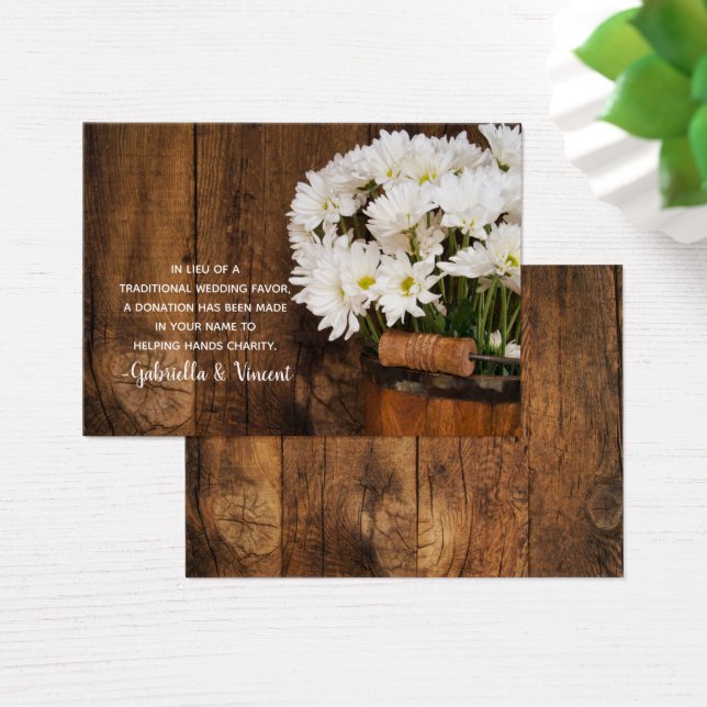 Bucket Daisies Country Wedding Charity Favor Card (Escritorio)