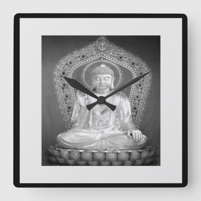 Buda - Reloj de pared blanco y negro (Anverso)