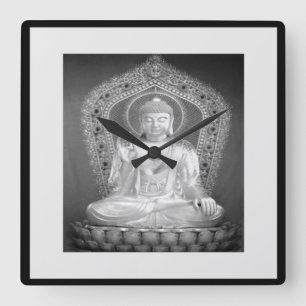 Buda - Reloj de pared blanco y negro
