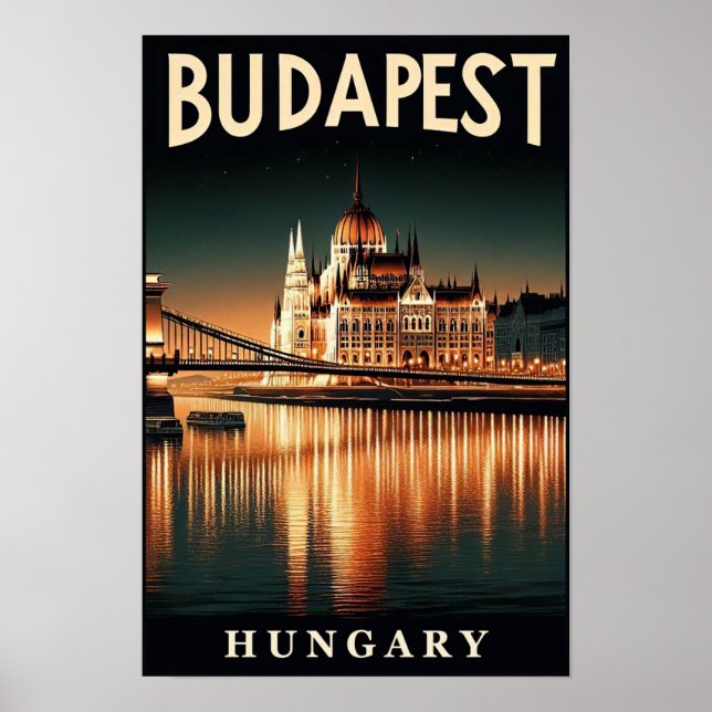 Budapest de Noche – Un Póster de Viaje Vintage (Frente)