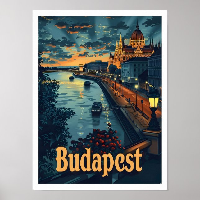 Budapest Hungría clásica arte Retro Viaje de época (Frente)