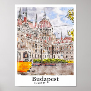 Budapest Hungría: Esbozo de acuarela de arte de vi