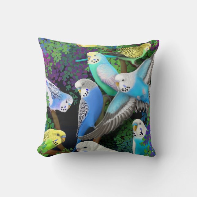 Budgerigars en almohada de los helechos (Anverso)