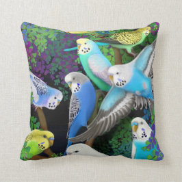 Budgerigars en almohada de los helechos
