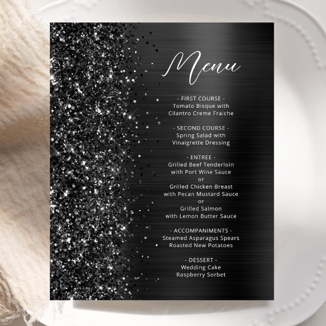 Budget Black Glam Glitter Wedding Menu (Subido por el creador)