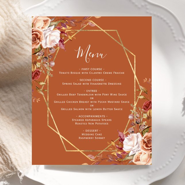 Budget Burnt Orange Fall Floral Wedding Menu (Subido por el creador)