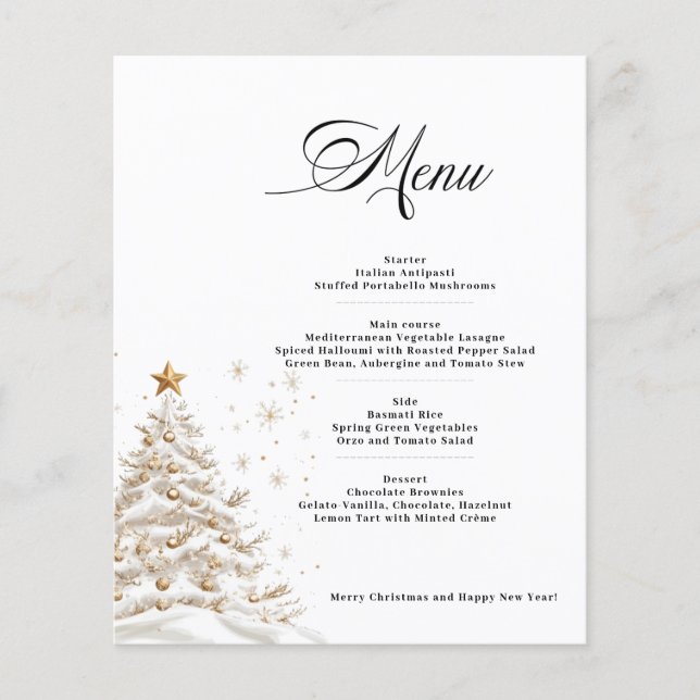 Budget Christmas Tree Menu Card Paper Sheet (Anverso)