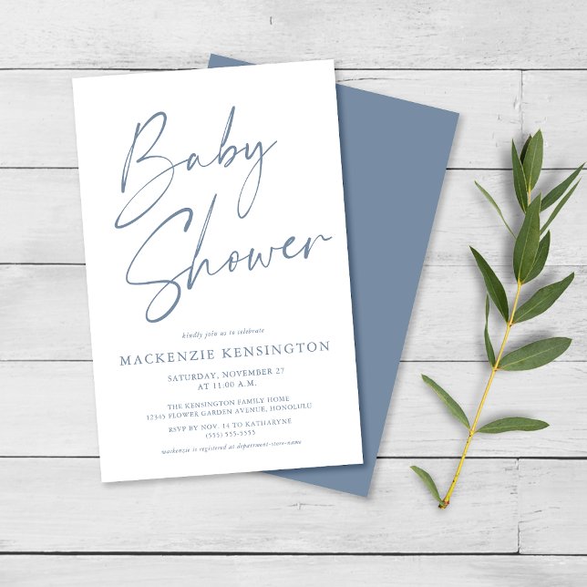 Budget Dusty Blue Simple Script Baby Shower FLYER (Subido por el creador)