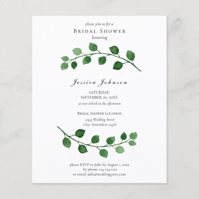 Budget Eucalyptus Bridal Shower Flyer Invitation (Frente)