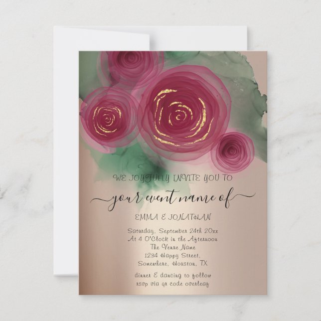 Budget Floral QR Code Rose Gold Marsala Pink (Anverso)