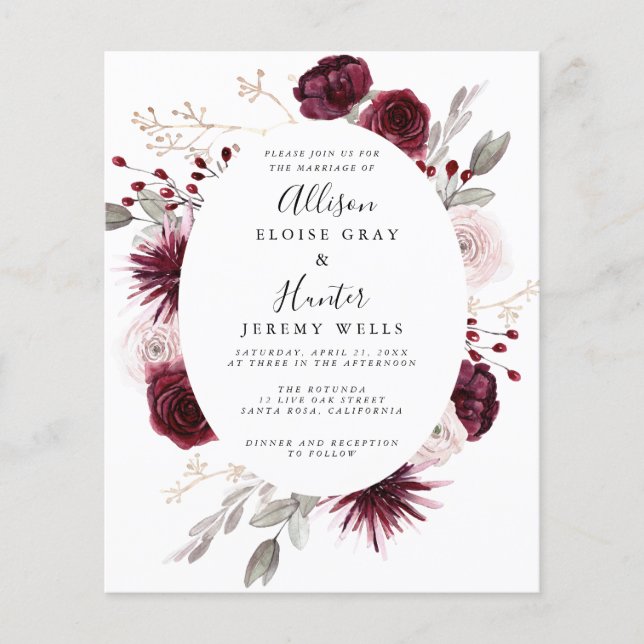 Budget Floral Wedding Invitation  Flyer (Frente)