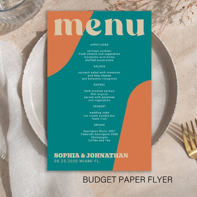 Budget modern retro groovy wedding menu template (Subido por el creador)