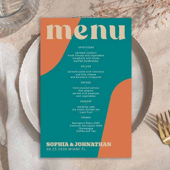 Budget modern retro groovy wedding menu template (Subido por el creador)