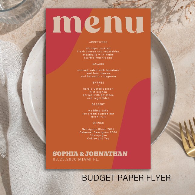 Budget modern retro groovy wedding menu template (Subido por el creador)