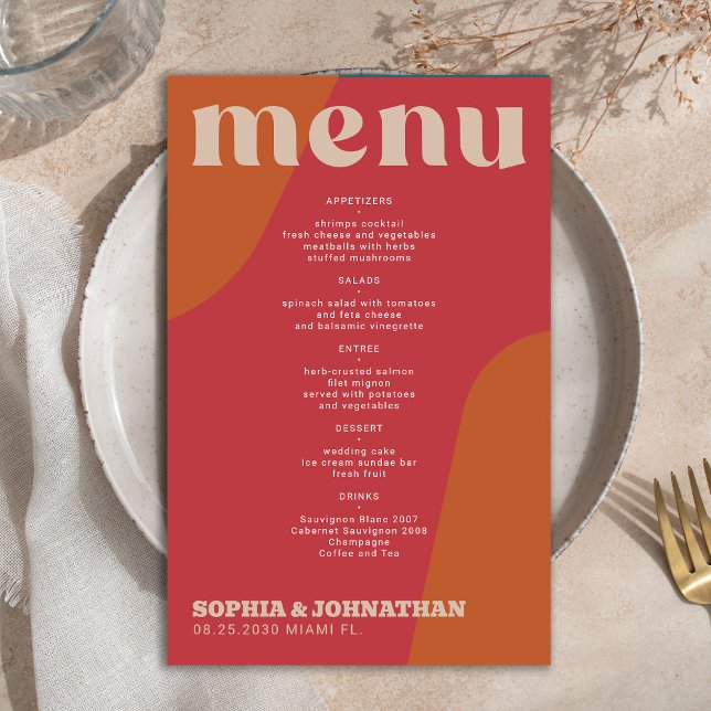 Budget modern retro groovy wedding menu template (Subido por el creador)