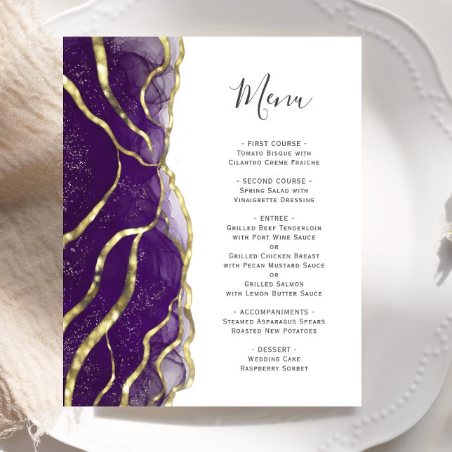Budget Purple Gold Ink Wedding Menu (Subido por el creador)