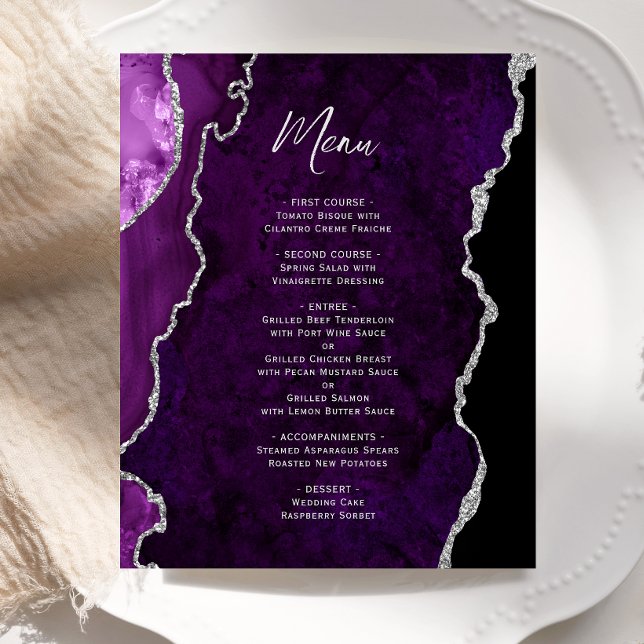 Budget Purple Silver Agate Wedding Menu (Subido por el creador)
