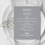 Budget Simple Elegant Gray Wedding Menu<br><div class="desc">An affordable, value paper gray dinner menu card with your food choices in chic white lettering is perfect for a modern wedding reception, wedding rehearsal dinner, anniversary party, or any special event with a sit-down dinner. *Measures 4.5" x 5.6" (or choose from 2 other sizes) printed on 110 lb. weight...</div>