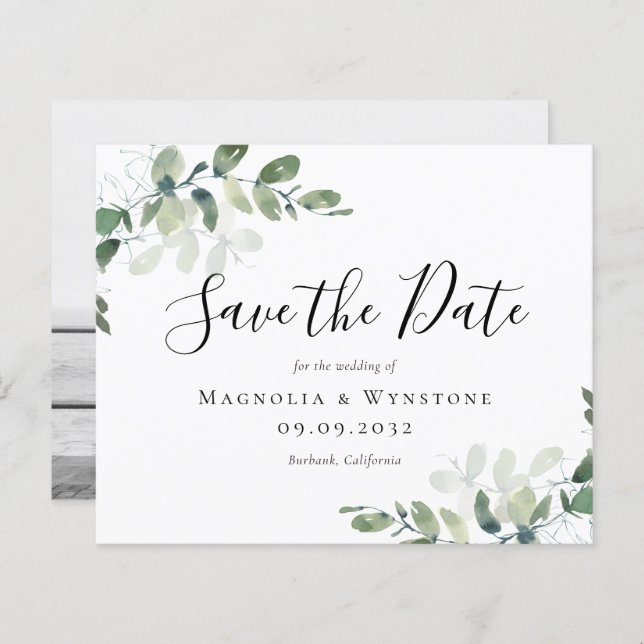 BUDGET Tarjeta de Save The Date de boda con acuare (Anverso / Reverso)